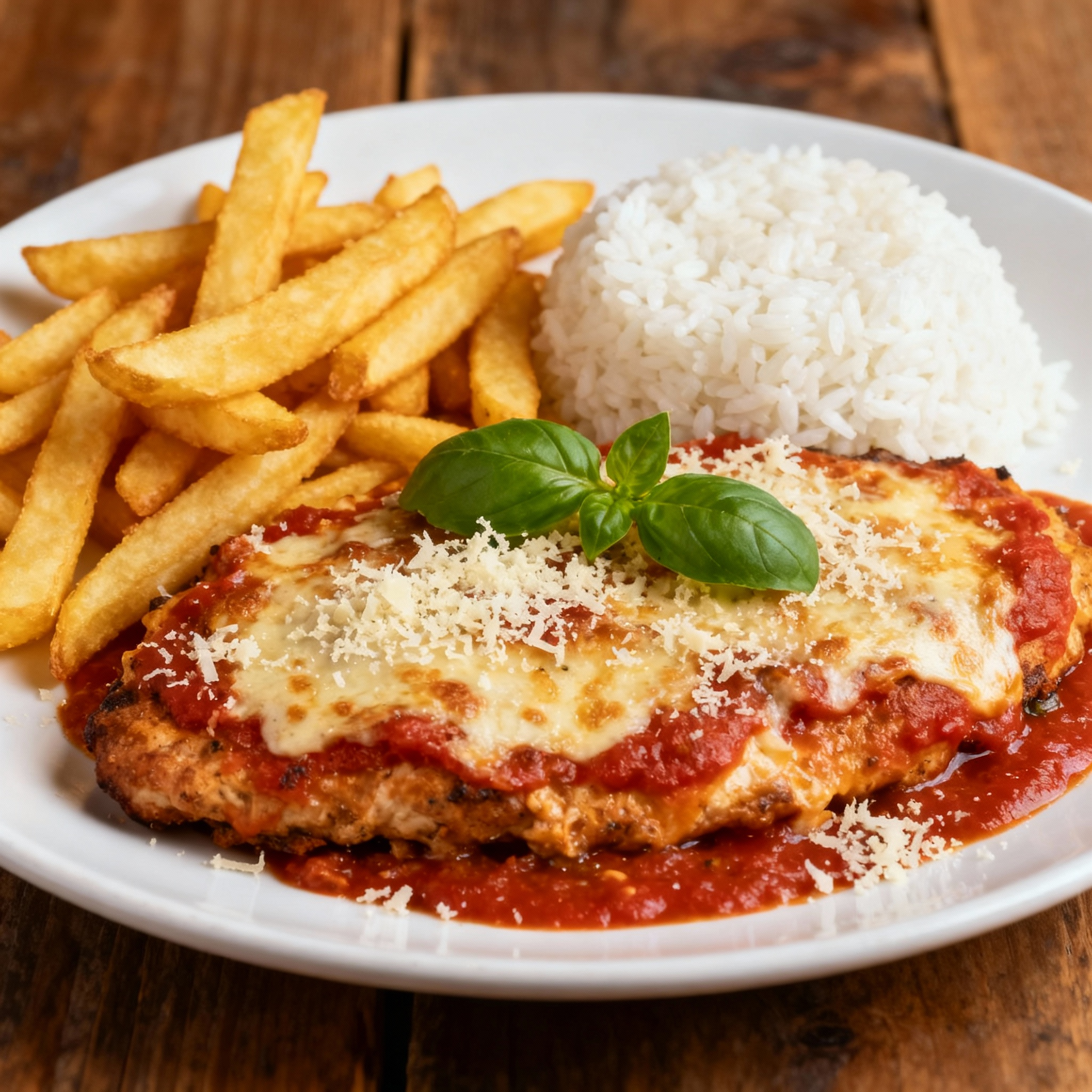 Filetto alla Parmigiana con Riso e Patatine